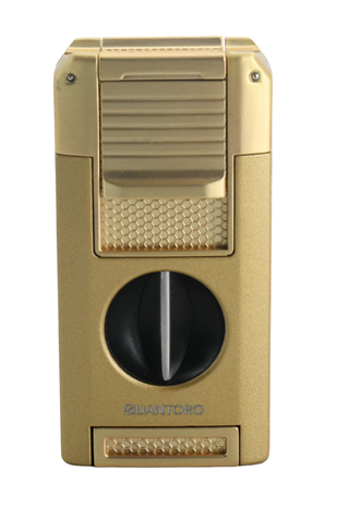 Quantoro Çift Torch Pürmüz V-Cut/Delicili/İğneli Gold Metal Puro Çakmağı