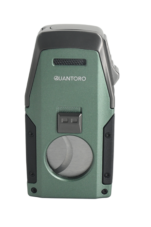 Quantoro Çift Torch Pürmüz Düz Kesici/Delicili Yeşil Metal Puro Çakmağı