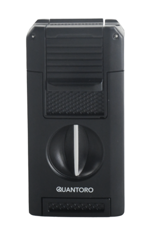 Quantoro Çift Torch Pürmüz V-Cut/Delicili/İğneli Siyah Metal Puro Çakmağı