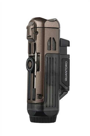 Quantoro Çift Torch Pürmüz Delicili/İğneli Kahverengi Metal Puro Çakmağı