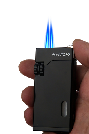 Quantoro Çift Torch Pürmüz Siyah Metal Puro Çakmağı