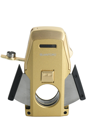 Quantoro Çift Torch Pürmüz Düz Kesici/Delicili Gold Metal Puro Çakmağı