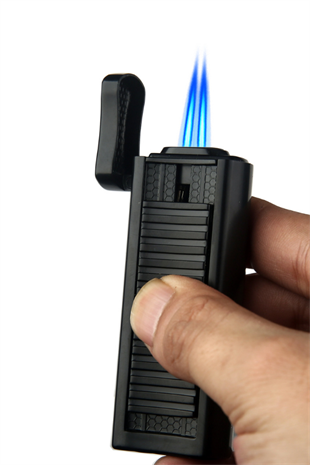 Quantoro Çift Torch Pürmüz Siyah Metal Puro Çakmağı