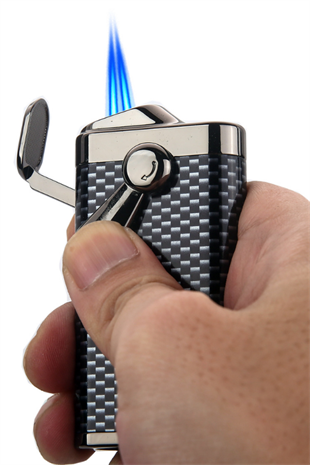 Quantoro Çift Torch Pürmüz Delicili Karbon Desenli Metal Puro Çakmağı