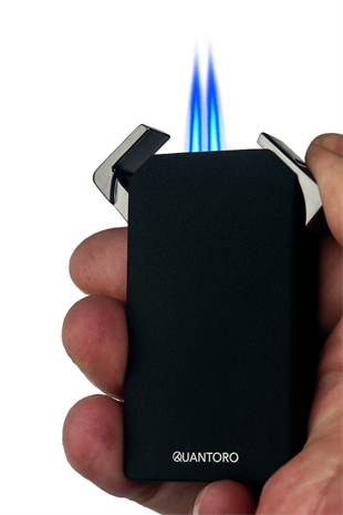 Quantoro Çift Torch Pürmüz Delicili Mat Siyah Metal Puro Çakmağı