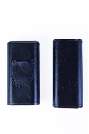 Cohiba Gold-Siyah Kesici Bölmeli Üçlü Deri Puro Kılıfı