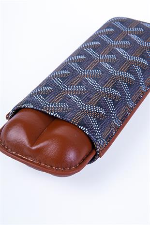 Cohiba Kahverengi Desenli İkili Deri Puro Kılıfı