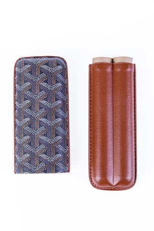 Cohiba Kahverengi Desenli İkili Deri Puro Kılıfı