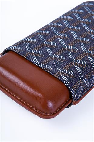 Cohiba Kahverengi Desenli Üçlü Deri Puro Kılıfı