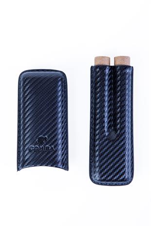 Cohiba Siyah Karbon Desenli İkili Deri Puro Kılıfı