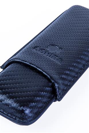 Cohiba Siyah Karbon Desenli İkili Deri Puro Kılıfı