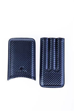 Cohiba Siyah Karbon Desenli Üçlü Deri Puro Kılıfı