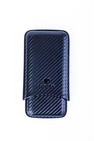 Cohiba Siyah Karbon Desenli Üçlü Deri Puro Kılıfı