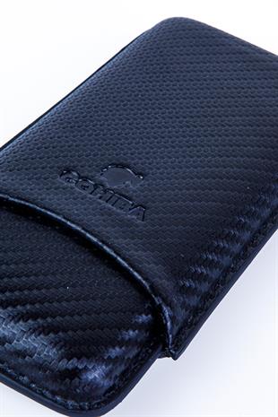 Cohiba Siyah Karbon Desenli Üçlü Deri Puro Kılıfı