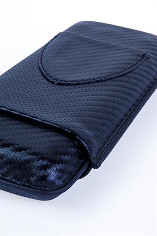 Cohiba Siyah Kesici Bölmeli Karbon Desenli Üçlü Deri Puro Kılıfı