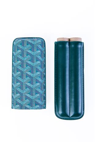 Cohiba Yeşil Kahverengi Desenli İkili Deri Puro Kılıfı