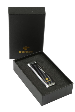 Cohiba 3 Torch Pürmüz Karbon Desenli Gümüş Metal Puro Çakmağı