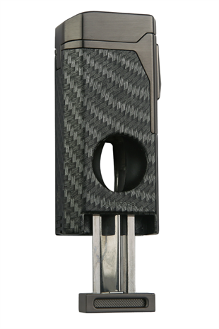 Quantoro Dört Torch Pürmüz V-Kesici/Delicili Siyah Karbon Desenli Metal Puro Çakmağı