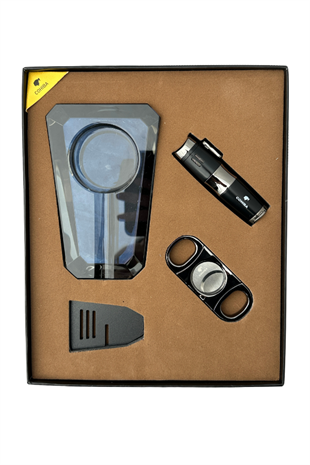 Cohiba Çakmak Kesici Küllük Sehpa Siyah Dörtlü Puro Seti