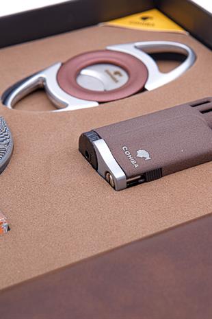 Cohiba Çakmak Kesici Kılıf Küllük Dörtlü Kahverengi Puro Seti