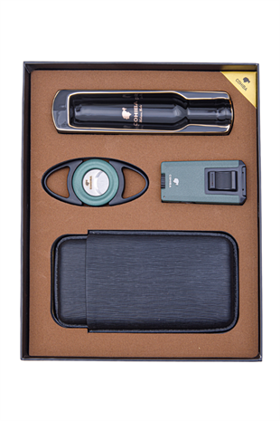 Cohiba Çakmak Kesici Kılıf Küllük Dörtlü Yeşil - Siyah Puro Seti