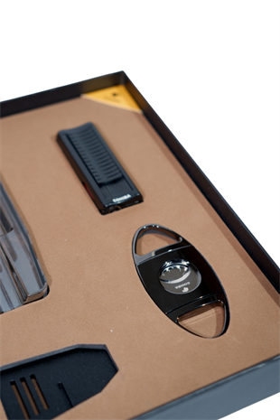 Cohiba Çakmak Kesici Küllük Sehpa Siyah Dörtlü Puro Seti