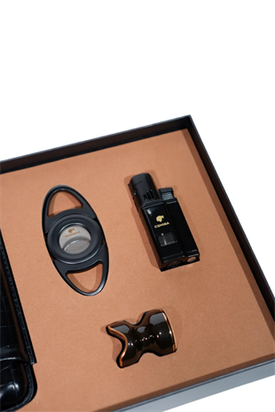 Cohiba Çakmak Kesici Kılıf Sehpa Siyah Dörtlü Puro Seti