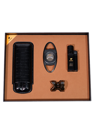 Cohiba Çakmak Kesici Kılıf Sehpa Siyah Dörtlü Puro Seti