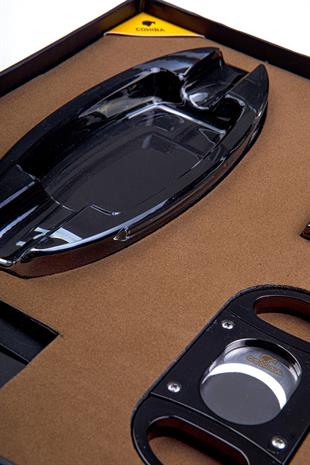 Cohiba Çakmak Kesici Küllük Sehpa Siyah Dörtlü Puro Seti