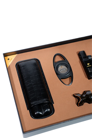 Cohiba Çakmak Kesici Kılıf Sehpa Siyah Dörtlü Puro Seti