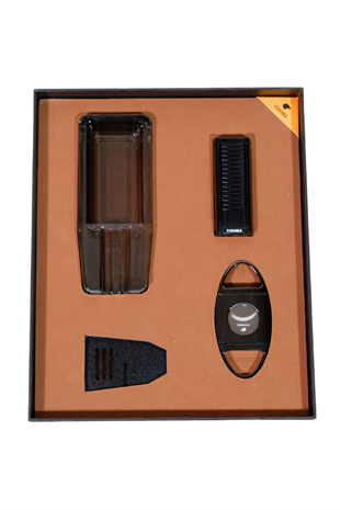 Cohiba Çakmak Kesici Küllük Sehpa Siyah Dörtlü Puro Seti