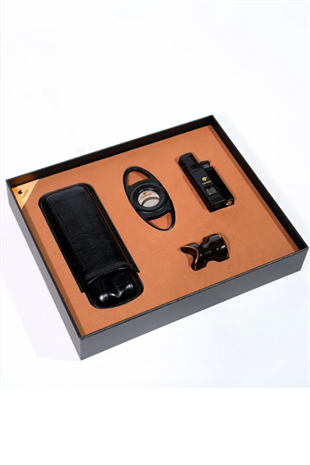 Cohiba Çakmak Kesici Kılıf Sehpa Siyah Dörtlü Puro Seti