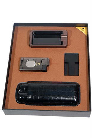 Cohiba Çakmak Küllük Kılıf Sehpa Gunmetal Dörtlü Puro Seti