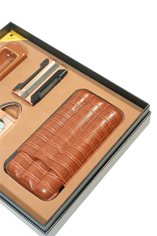 Cohiba Tek Torch Çakmak Kesici Küllük Kılıf Kahverengi Dörtlü Puro Seti