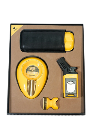 Cohiba Tek Torch Masa Tipi Çakmak Küllük Sehpa Kılıf Sarı Dörtlü Puro Seti