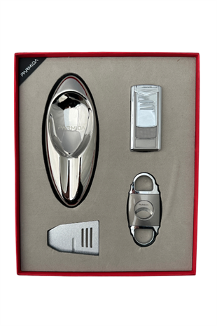 Parmida Çakmak Küllük Kesici Sehpa Dörtlü Gümüş Puro Seti