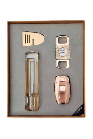 Parmida Çakmak Kesici Sehpa Küllük Dörtlü Bronz Puro Seti