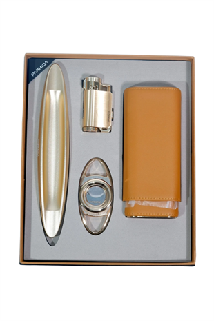 Parmida Çakmak Kesici Küllük Kılıf Dörtlü Gold Puro Seti