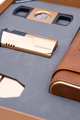 Parmida Çakmak Kesici Kılıf Sehpa Dörtlü Gold Puro Seti