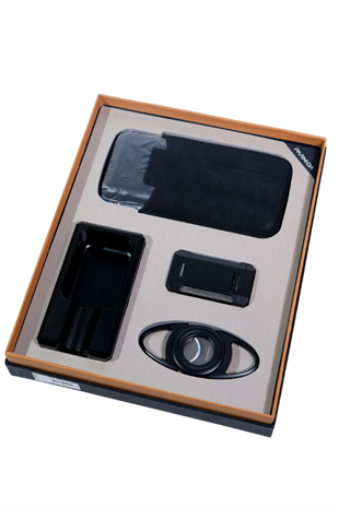 Parmida Çakmak Kesici Küllük Kılıf Siyah Dörtlü Puro Seti