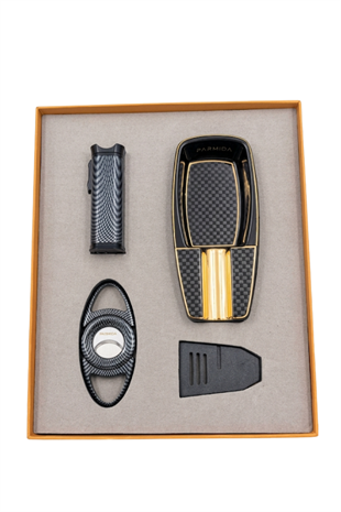 Parmida Çakmak Kesici Sehpa Küllük Dörtlü Siyah Puro Seti