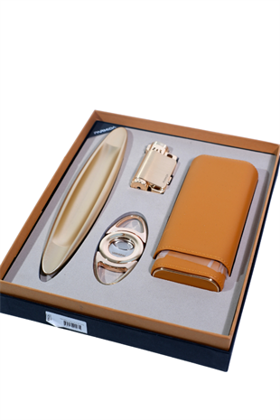 Parmida Çakmak Kesici Küllük Kılıf Dörtlü Gold Puro Seti