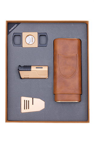 Parmida Çakmak Kesici Kılıf Sehpa Dörtlü Gold Puro Seti