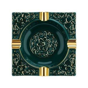 Lubinski Kabartma Motif Porselen Puro Küllüğü Yeşil/Gold 4lü