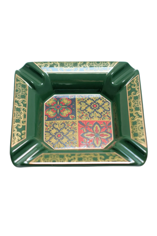 Parmida Dörtlü Yeşil Antik Desenli Dörtlü Porselen Puro Küllüğü