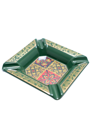 Parmida Dörtlü Yeşil Antik Desenli Dörtlü Porselen Puro Küllüğü