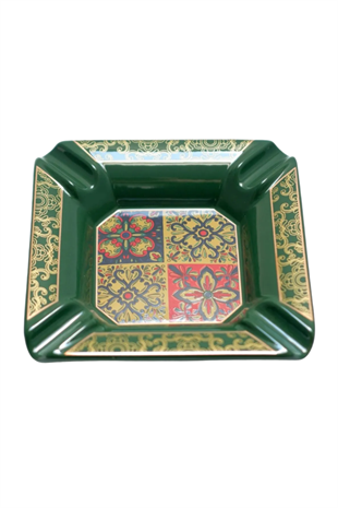 Parmida Dörtlü Yeşil Antik Desenli Dörtlü Porselen Puro Küllüğü