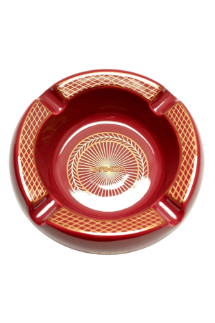 Parmida Kırmızı Gold Desenli Yuvarlak Dörtlü Porselen Puro Küllüğü
