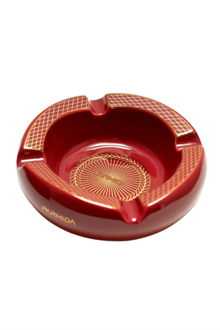 Parmida Kırmızı Gold Desenli Yuvarlak Dörtlü Porselen Puro Küllüğü