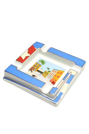 Parmida Küba Bayraklı Desenli Dörtlü Porselen Puro Küllüğü